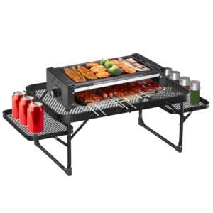 Durable Foldable Camping Table with Side Trays - 88LBS BBQ Grill Stand