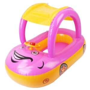 Car-Shaped Baby Pool Float with Canopy - Safe Swim Ring for Toddlers 1-3 Years