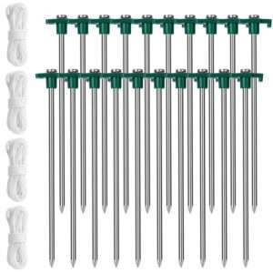 Durable Tent Pegs & Ropes Set - 20 Stakes (9.8in) + 4 Nylon Ropes for Canopies