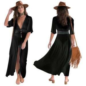 Chic Women's Lace Beach Cover-Up Dress - Sexy Summer Swimwear with Waist Tie