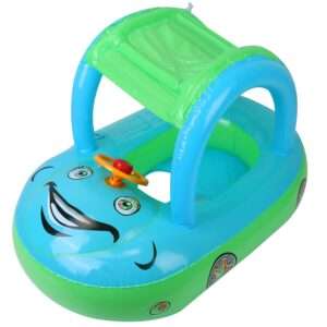 Car-Shaped Baby Pool Float with Canopy - Safe Swim Ring for Toddlers 1-3 Years
